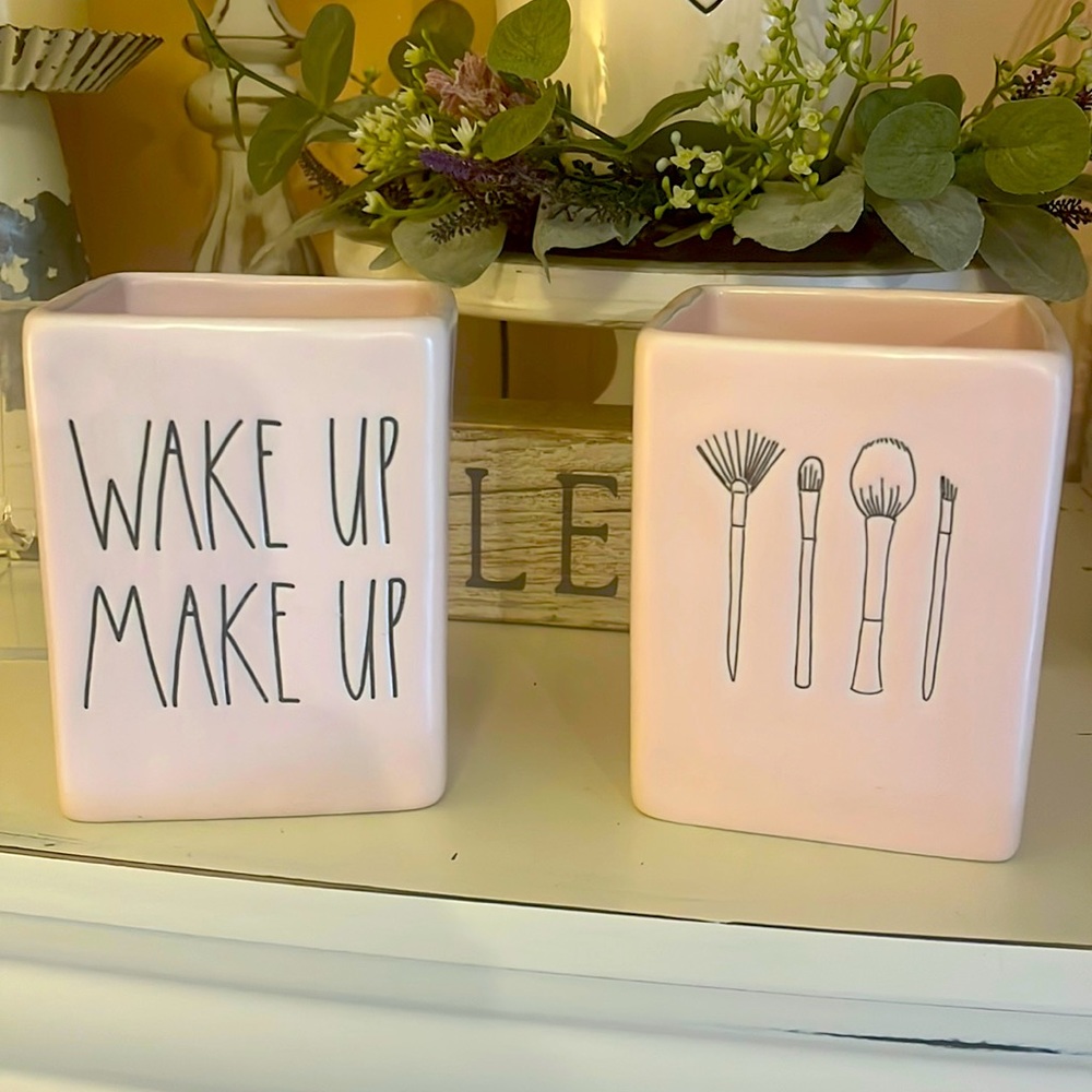 RAE DUNN PINK MAKEUP HOLDERS
